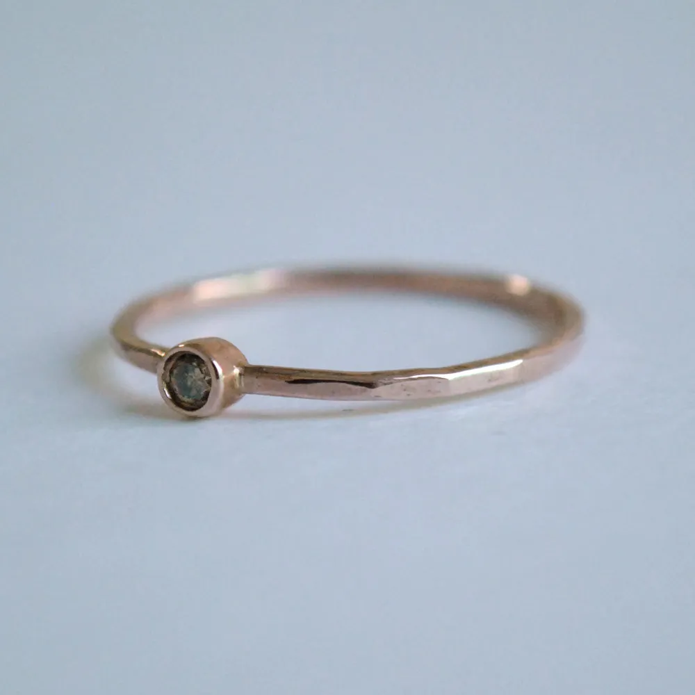 Bezel Set Minimal Champagne Diamond Engagement Ring with Hammered Band