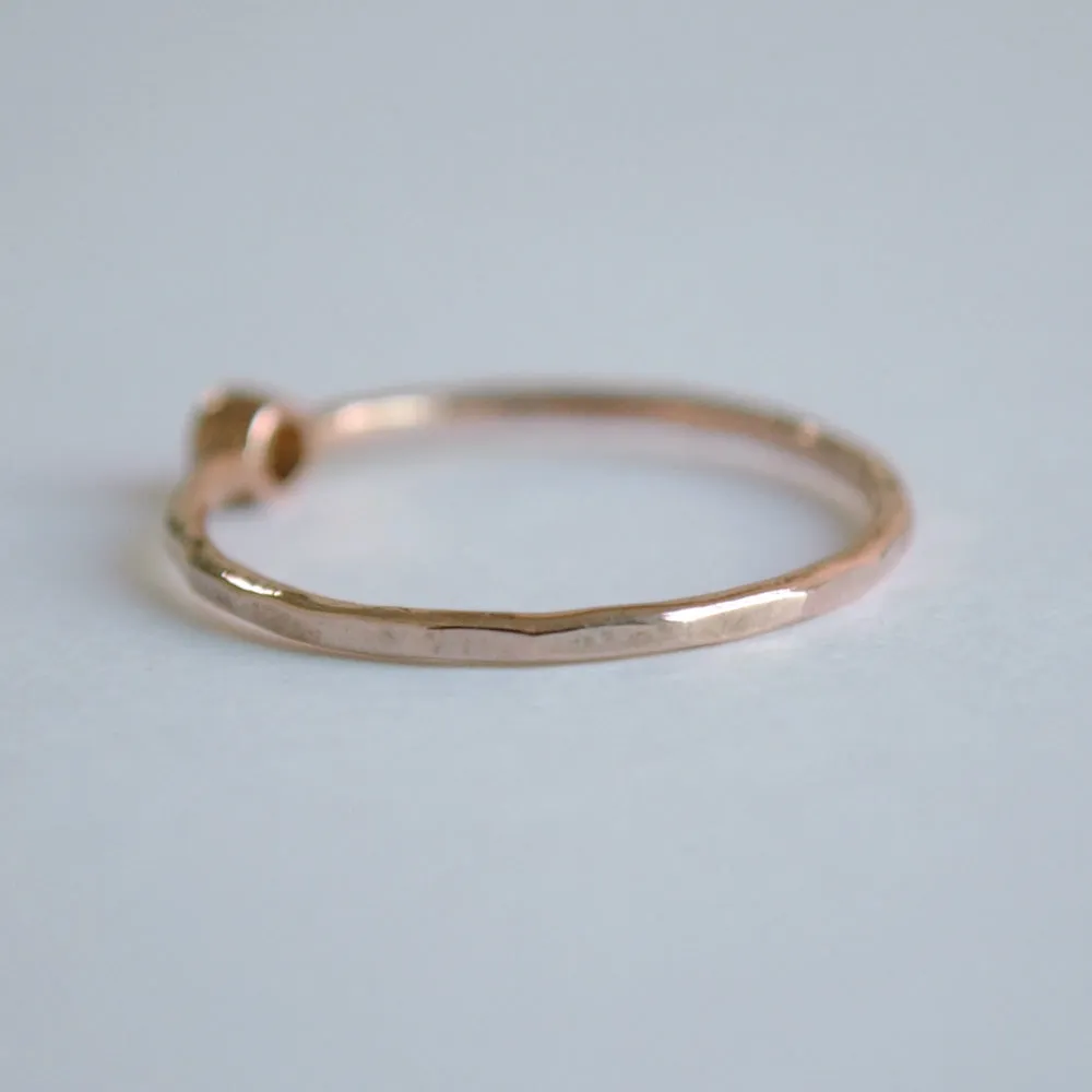 Bezel Set Minimal Champagne Diamond Engagement Ring with Hammered Band