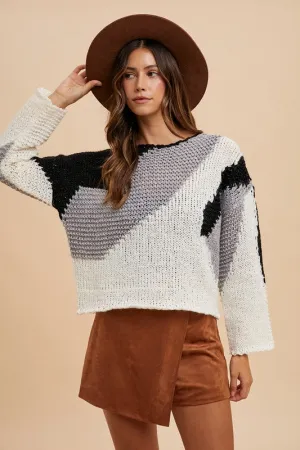 Black Color Block Drop Shoulder Sweater
