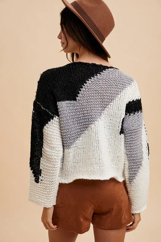Black Color Block Drop Shoulder Sweater