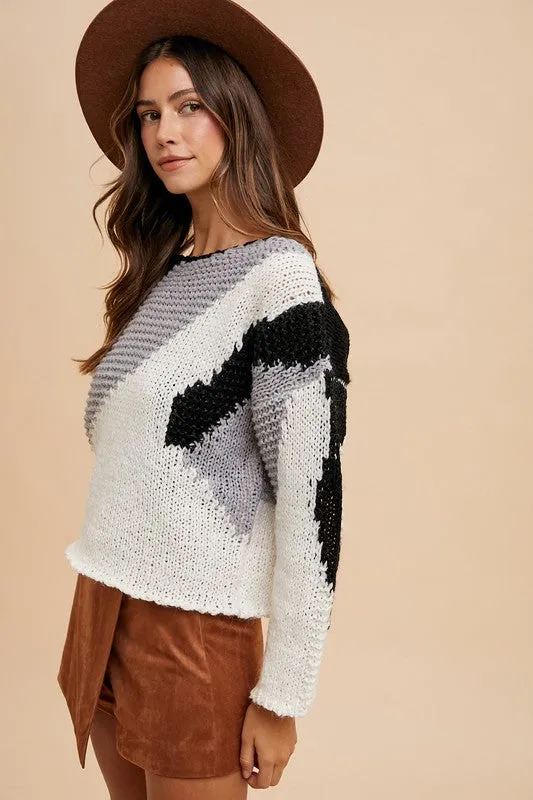 Black Color Block Drop Shoulder Sweater