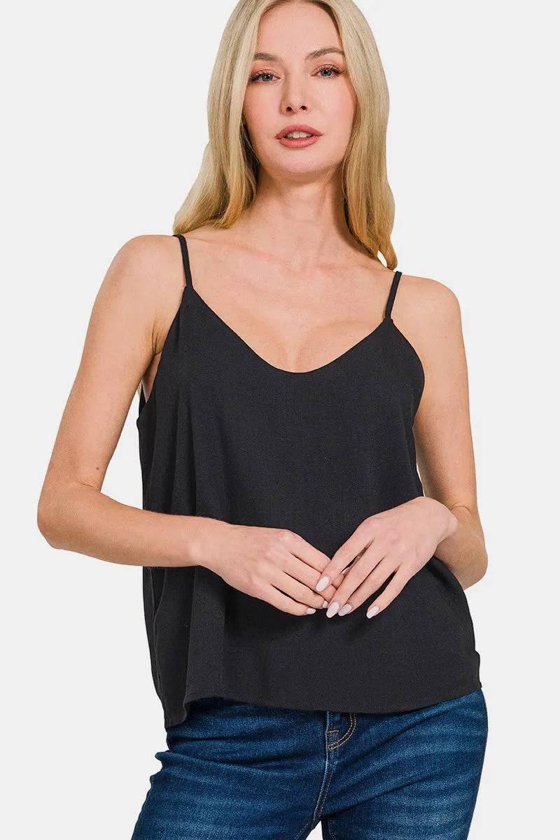 Black Two Layered Spaghetti Strap Cami