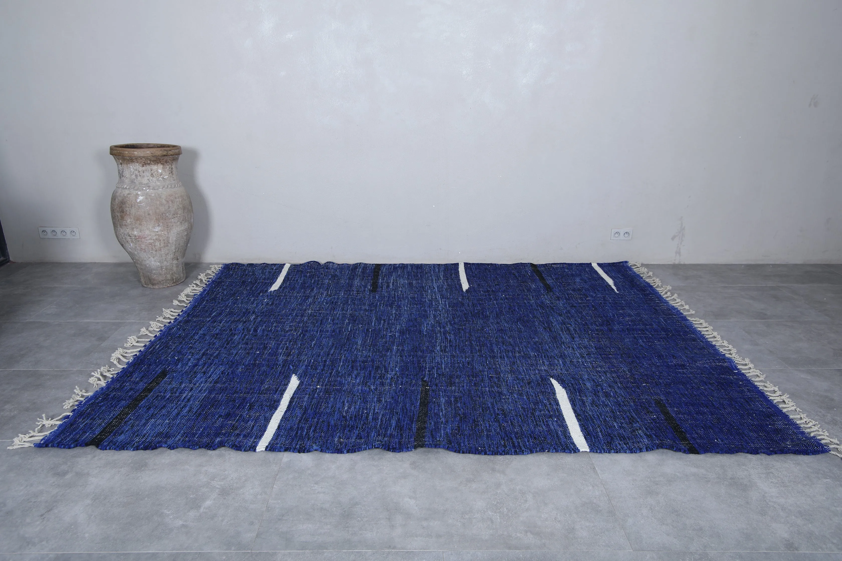 Blue rug - Flat woven wool kilim - Berber custom rug - Moroccan area rug