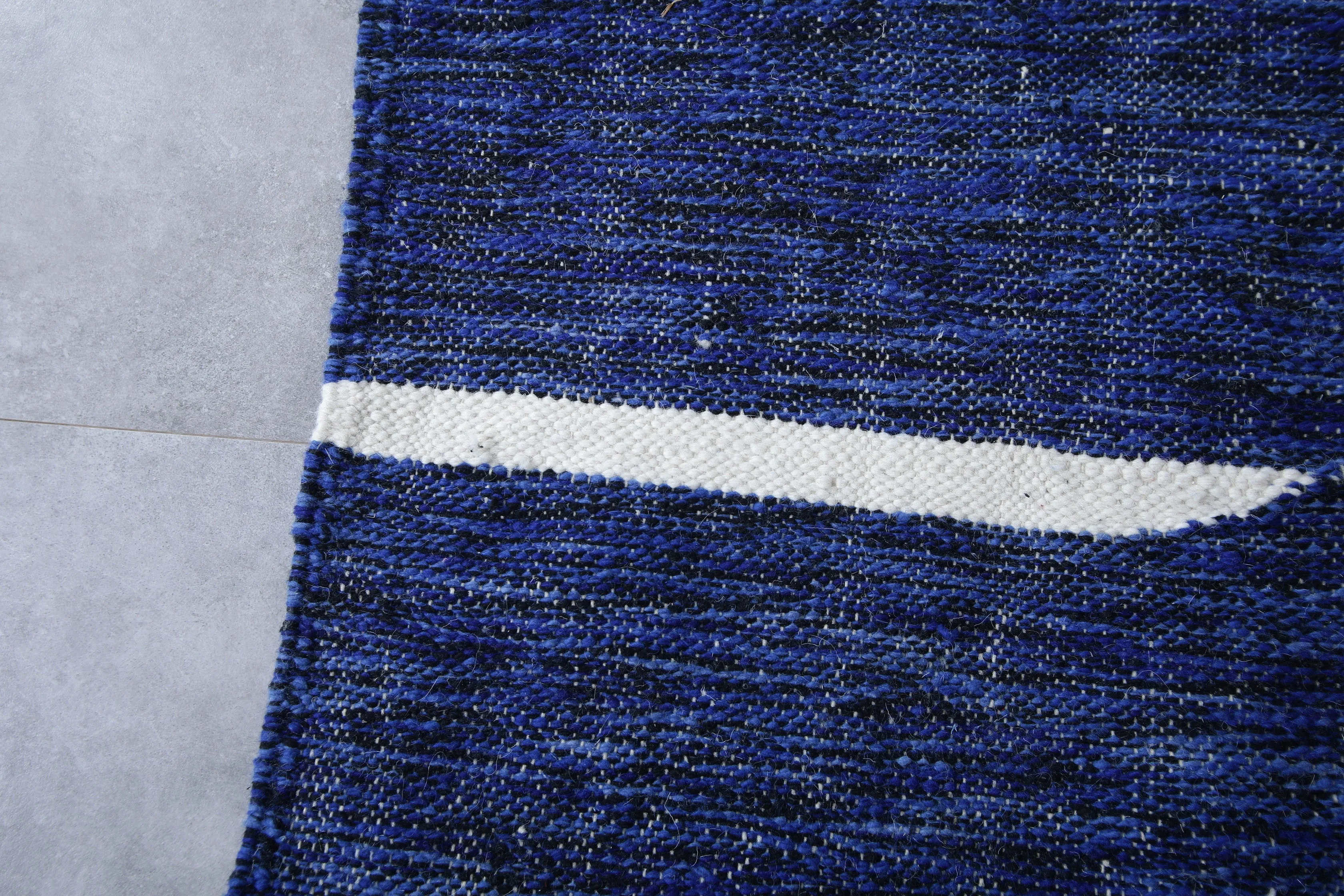 Blue rug - Flat woven wool kilim - Berber custom rug - Moroccan area rug