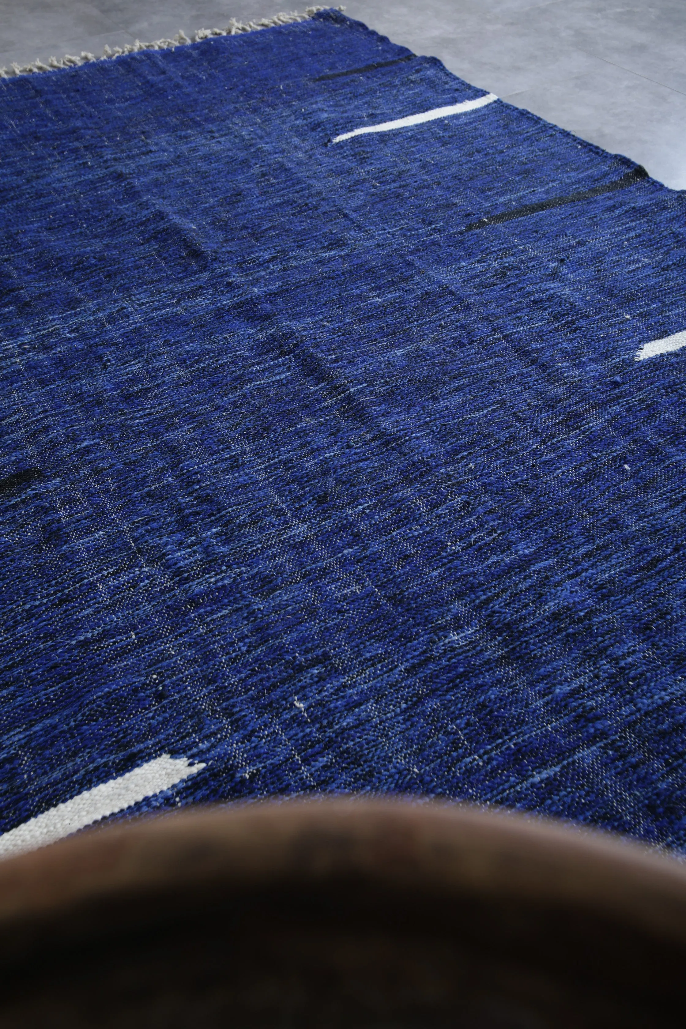 Blue rug - Flat woven wool kilim - Berber custom rug - Moroccan area rug