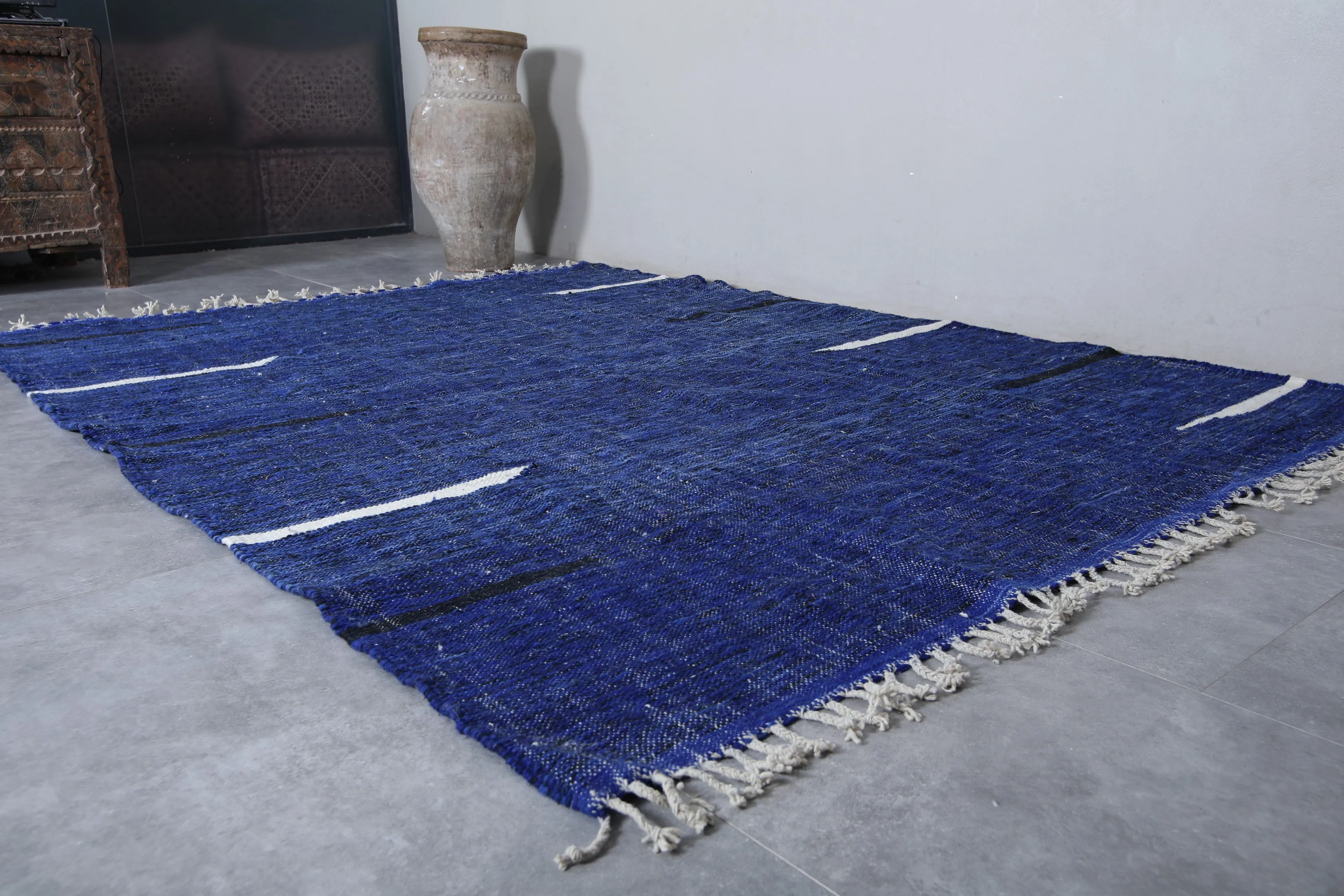 Blue rug - Flat woven wool kilim - Berber custom rug - Moroccan area rug
