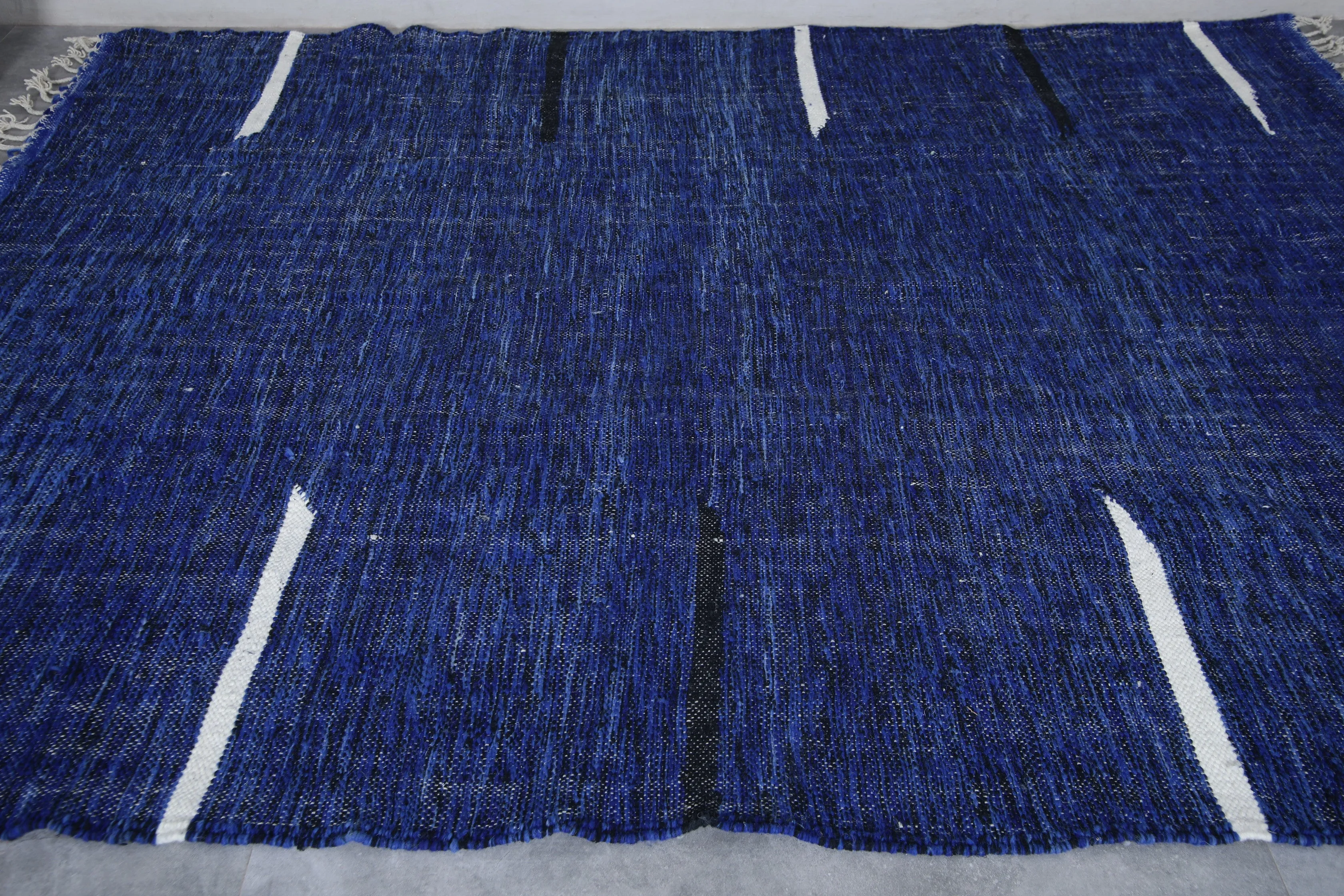 Blue rug - Flat woven wool kilim - Berber custom rug - Moroccan area rug