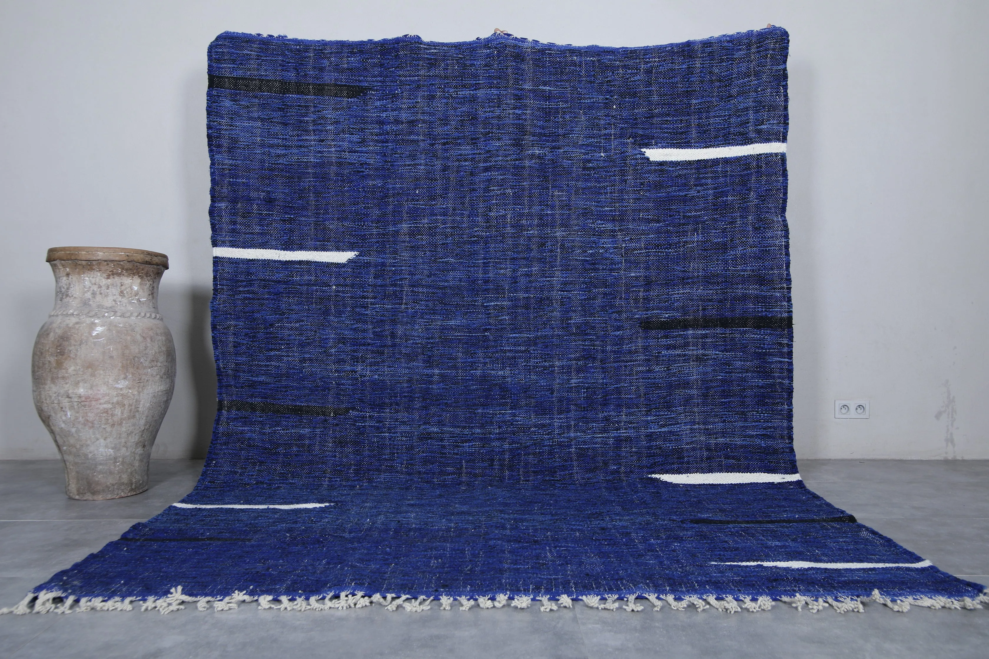 Blue rug - Flat woven wool kilim - Berber custom rug - Moroccan area rug