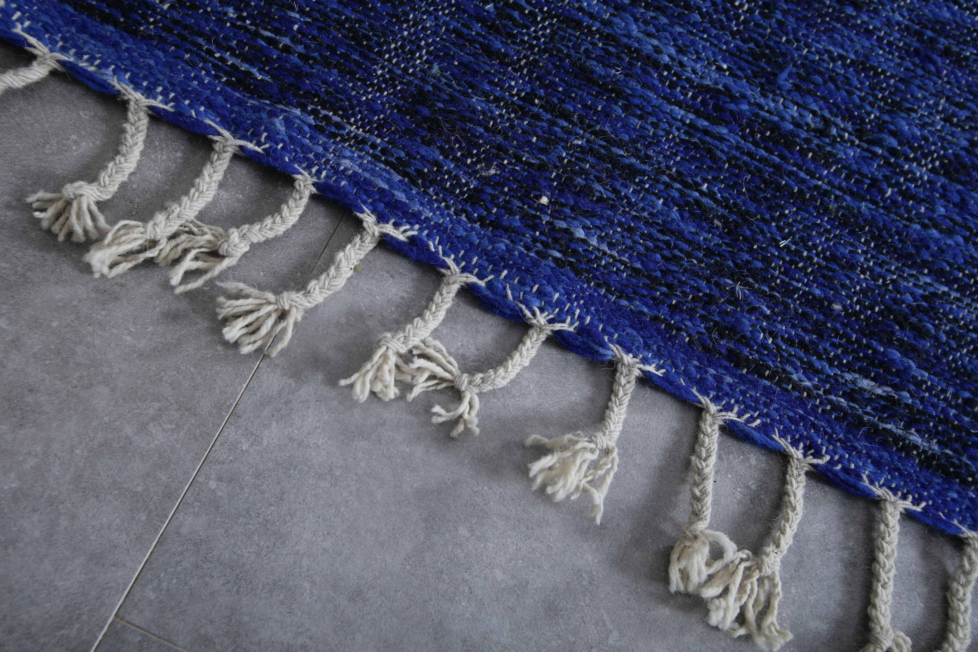 Blue rug - Flat woven wool kilim - Berber custom rug - Moroccan area rug