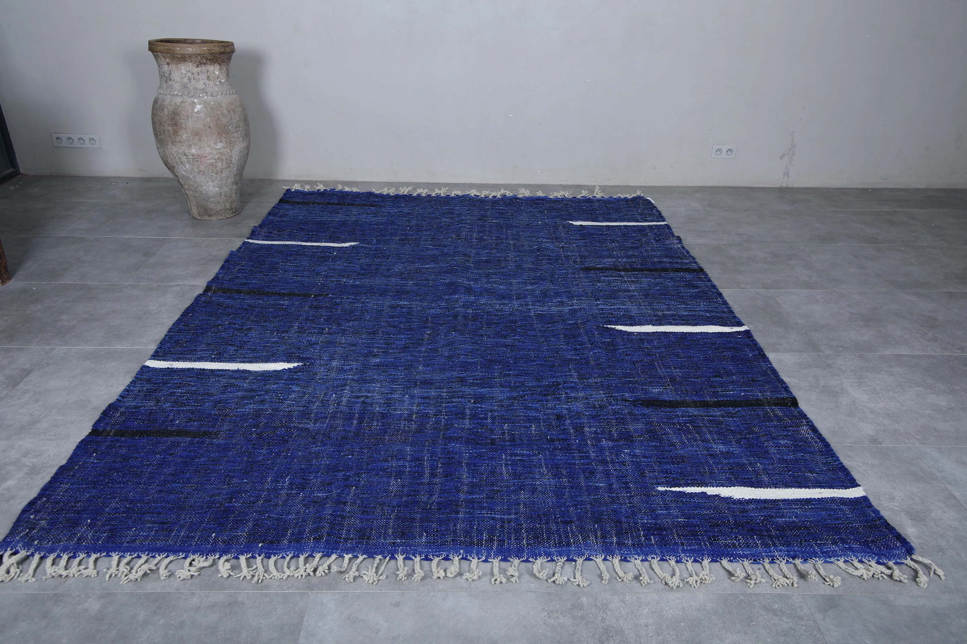 Blue rug - Flat woven wool kilim - Berber custom rug - Moroccan area rug