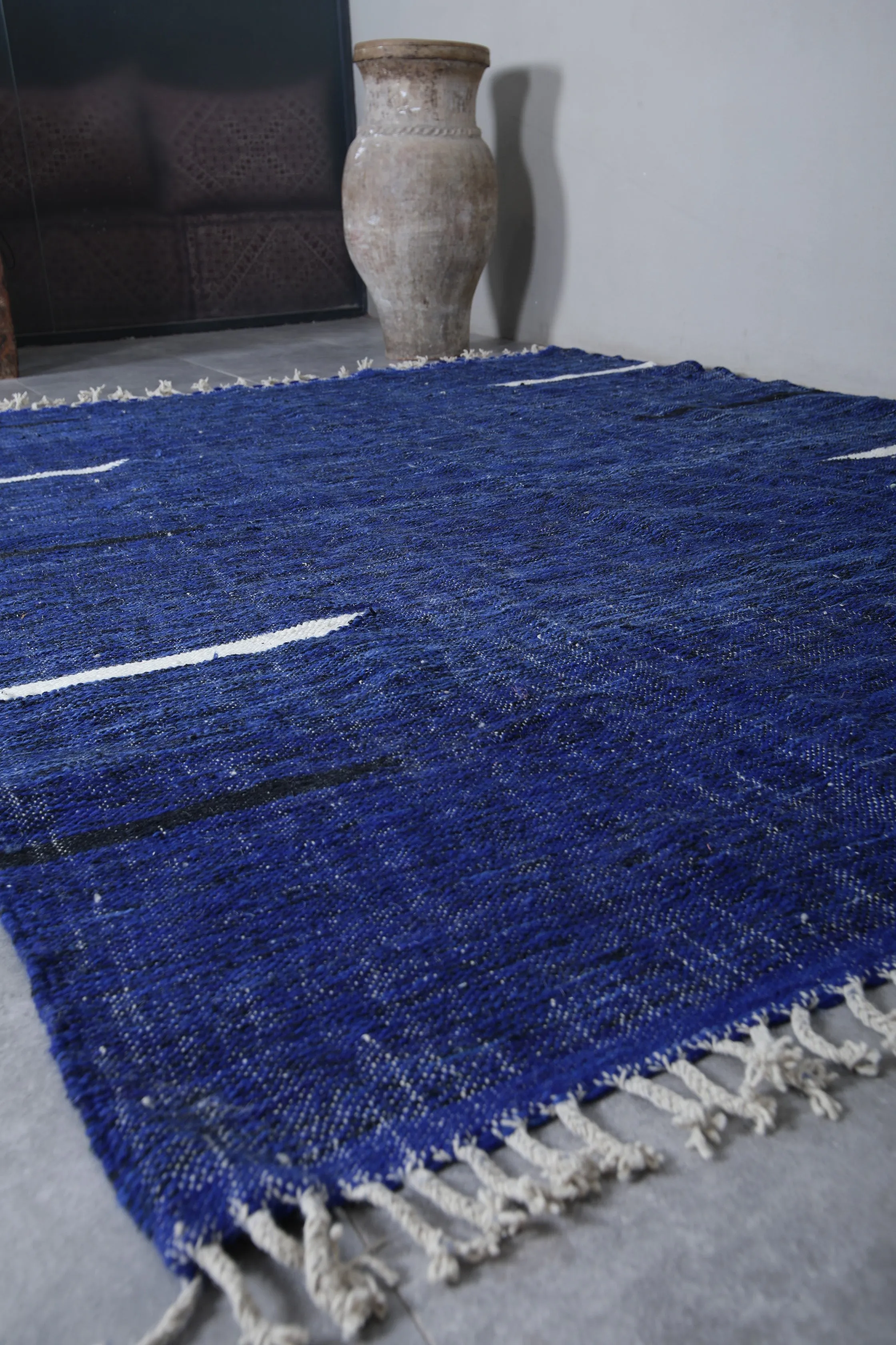 Blue rug - Flat woven wool kilim - Berber custom rug - Moroccan area rug