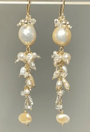 Blush Edison Pearl and Herkimer Crystal Dangle Earrings
