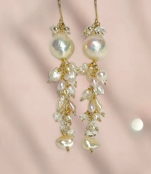 Blush Edison Pearl and Herkimer Crystal Dangle Earrings