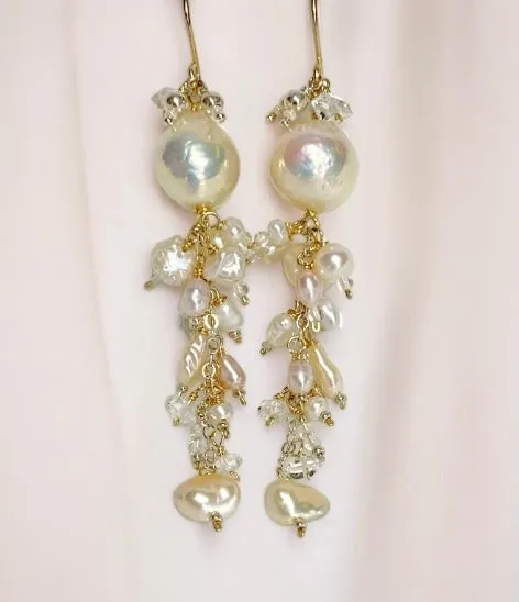Blush Edison Pearl and Herkimer Crystal Dangle Earrings