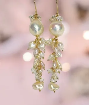 Blush Edison Pearl and Herkimer Crystal Dangle Earrings