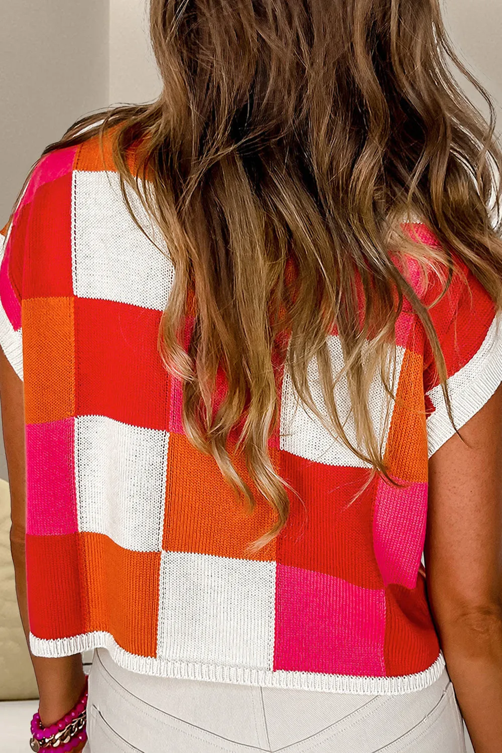 Bridger Color Block Round Neck Cap Sleeve Knit Top
