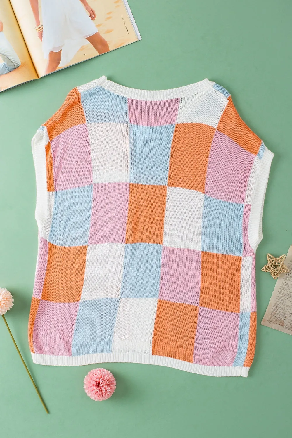 Bridger Color Block Round Neck Cap Sleeve Knit Top