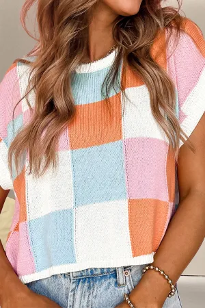 Bridger Color Block Round Neck Cap Sleeve Knit Top