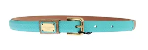 Brown Leather Gold Buckle Logo Waist Belt