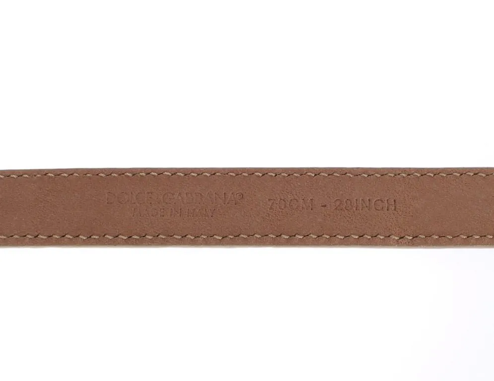 Brown Leather Gold Buckle Logo Waist Belt