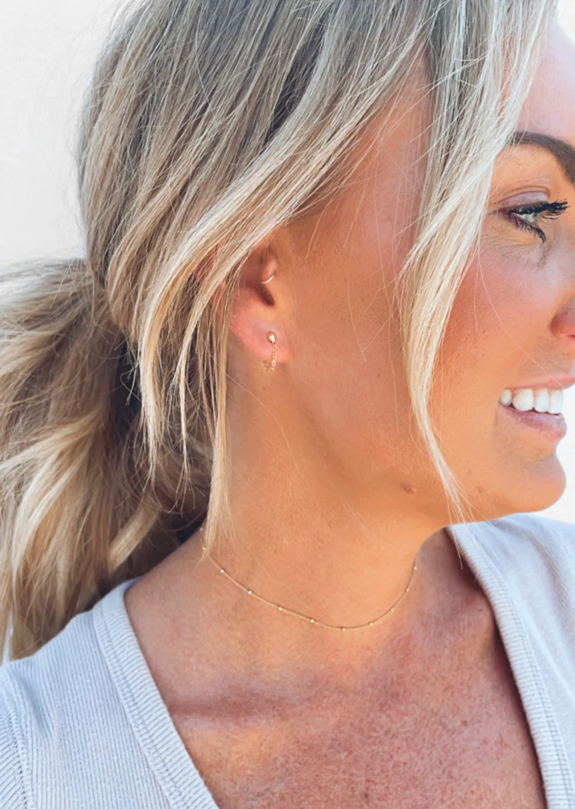 Chain Earrings - Ball Stud Earrings With Chain