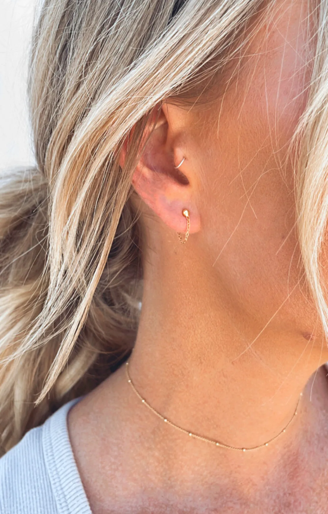 Chain Earrings - Ball Stud Earrings With Chain