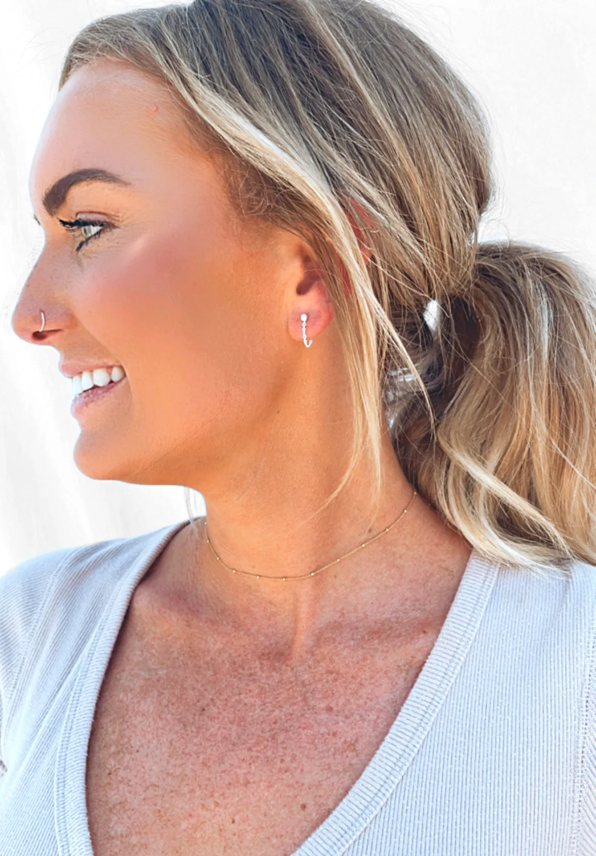 Chain Earrings - Ball Stud Earrings With Chain