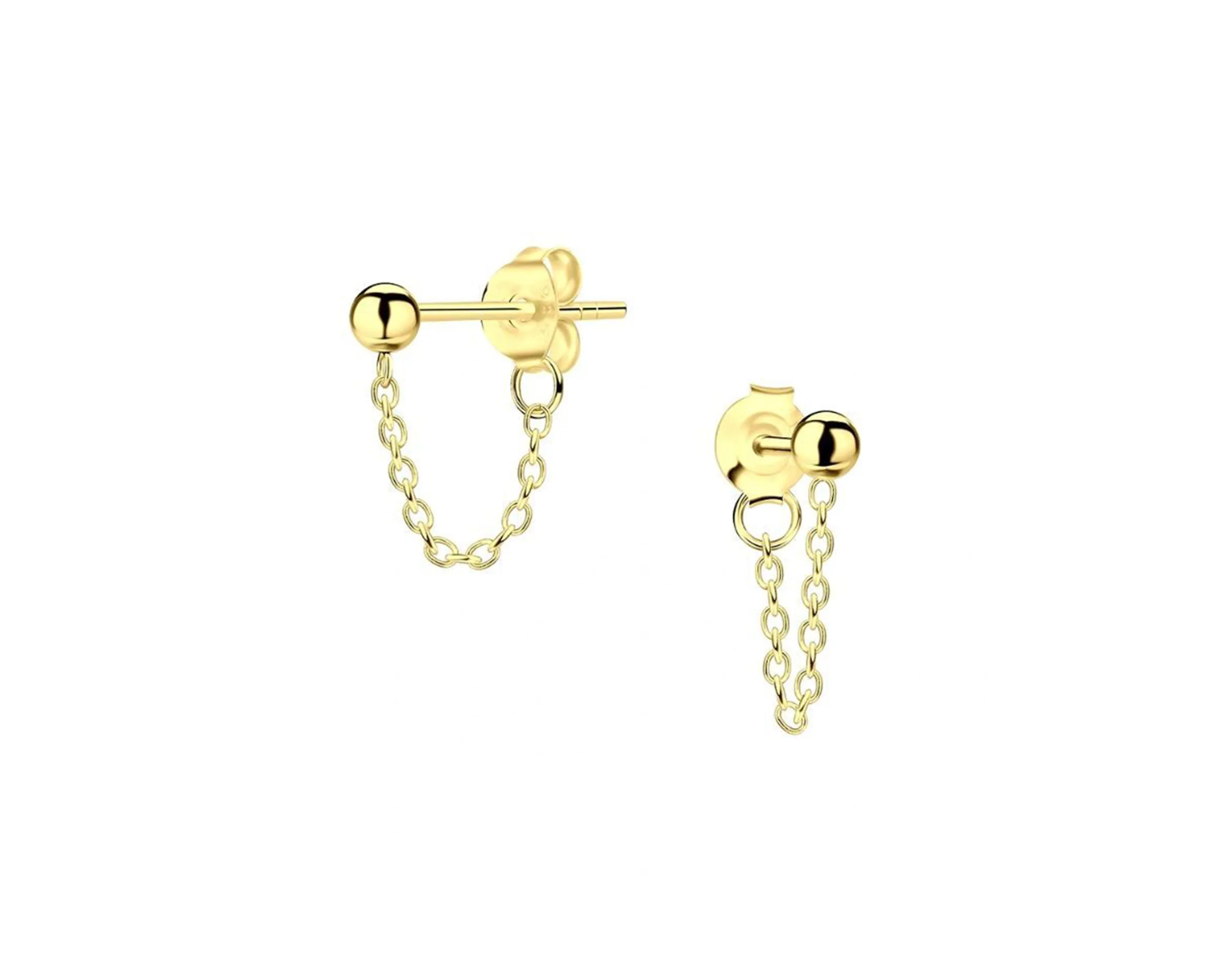 Chain Earrings - Ball Stud Earrings With Chain