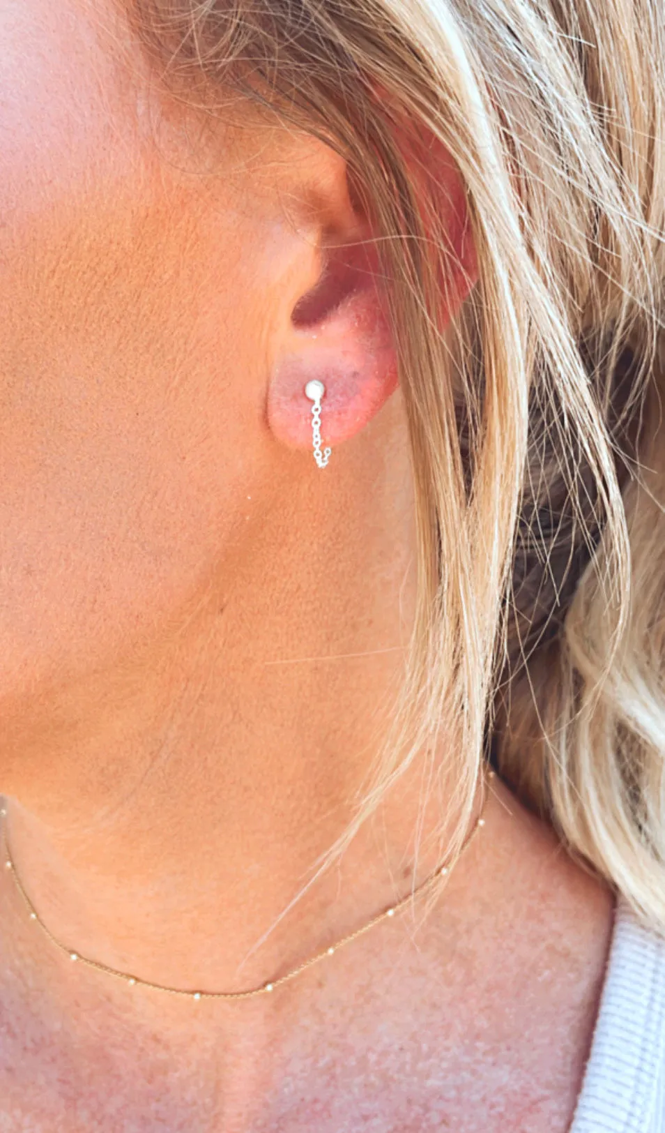 Chain Earrings - Ball Stud Earrings With Chain