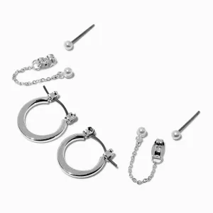 Claire's & Silver-tone Earring Stackables Set | 3 Pack | Pearl