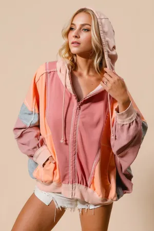 Color Block Zip Up Hoodie