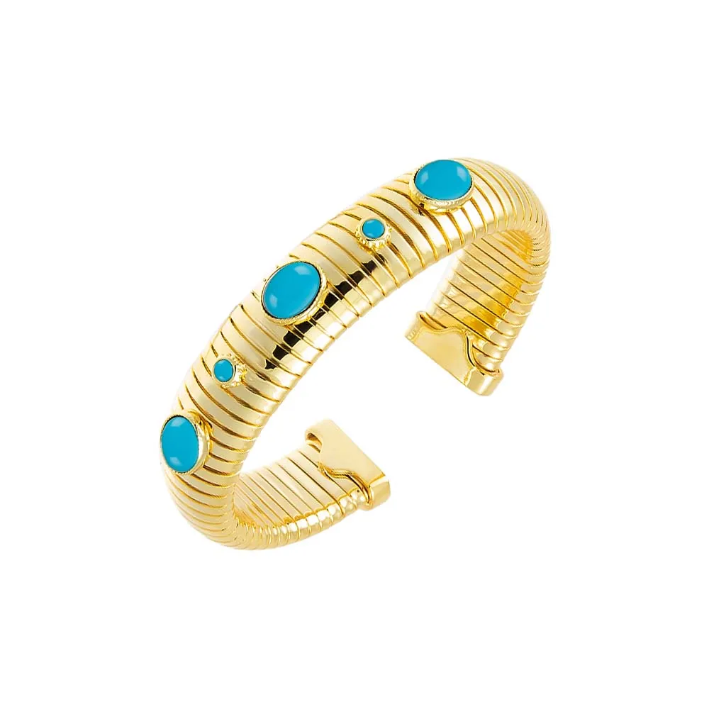 Colored Stone Wide Snake Bangle Bracelet