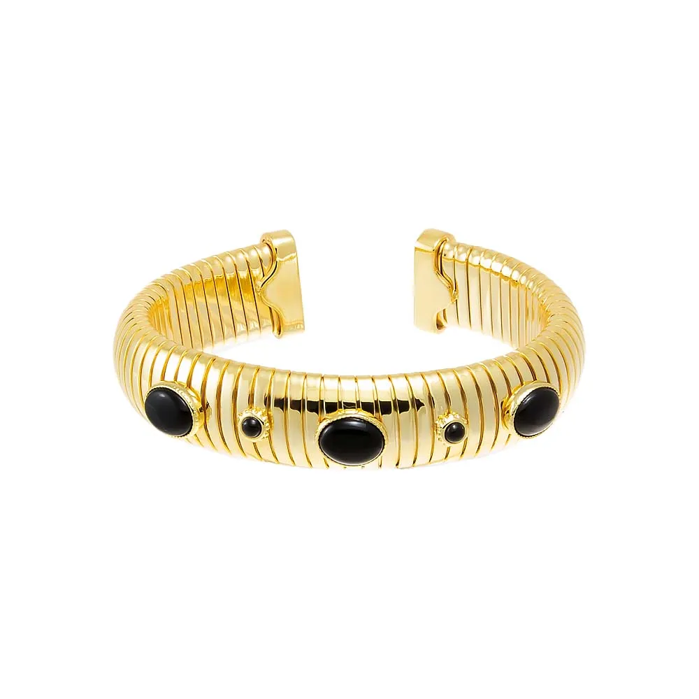 Colored Stone Wide Snake Bangle Bracelet