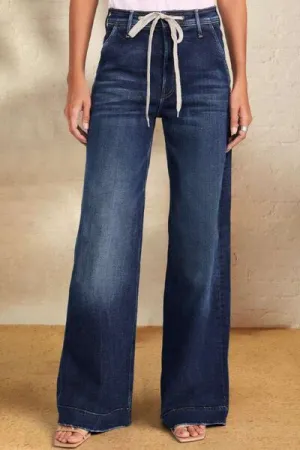 Contrast Drawstring Wide Leg Jeans