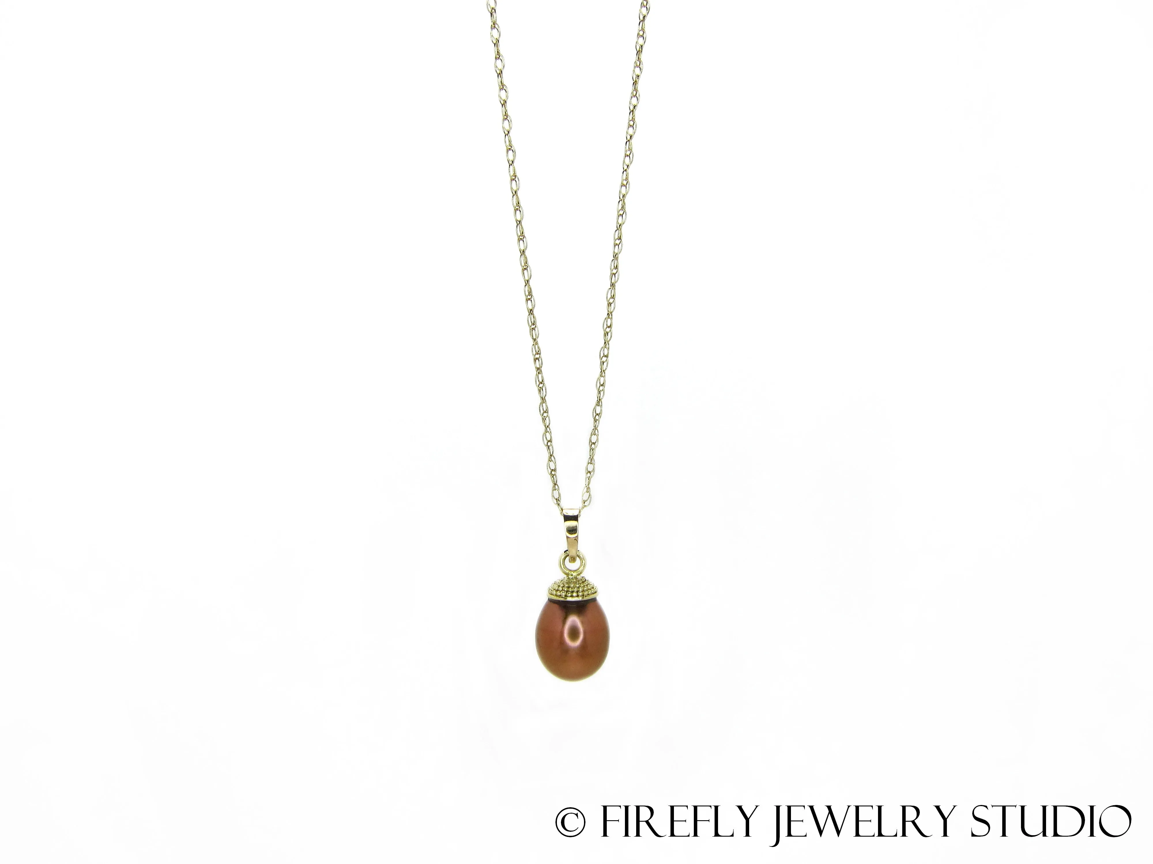 Copper Pearl Acorn Necklace in 18k Yellow Gold