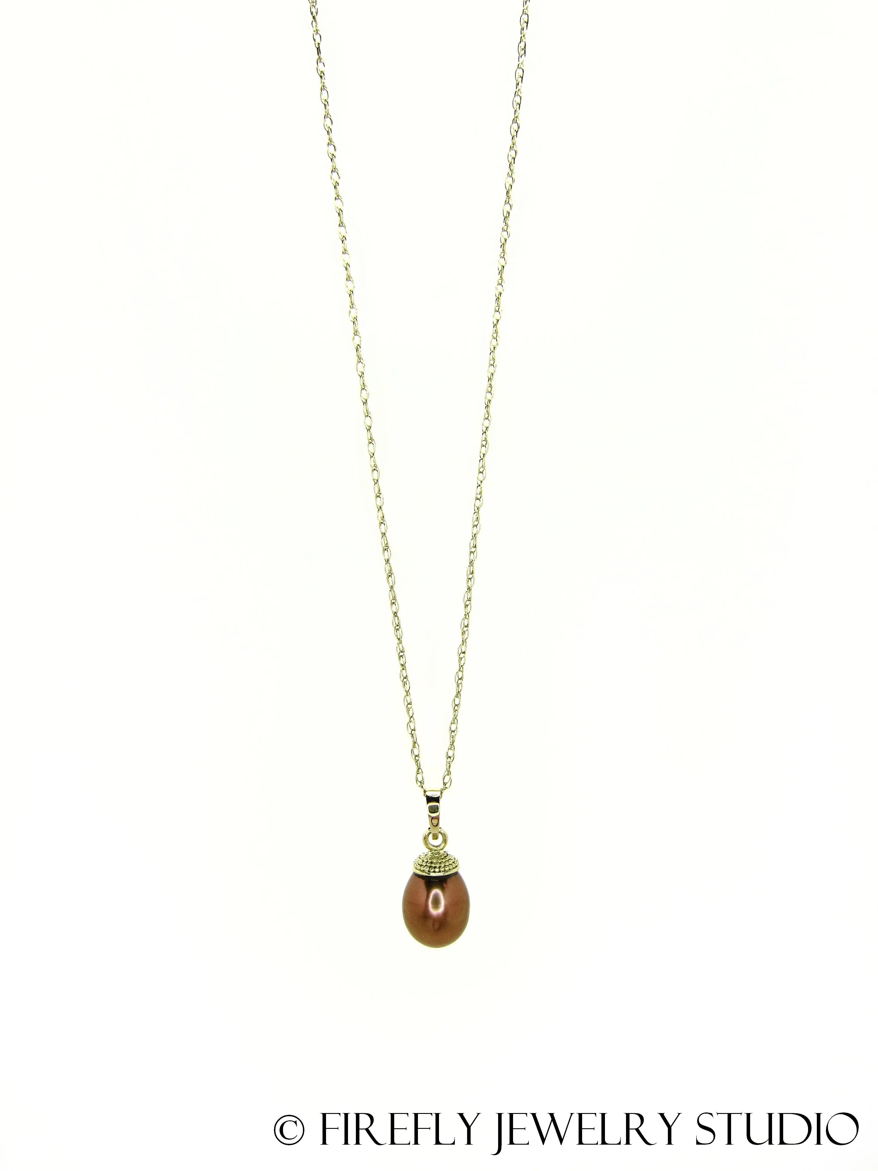 Copper Pearl Acorn Necklace in 18k Yellow Gold
