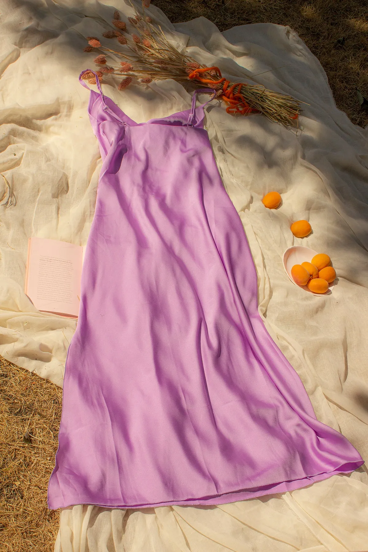 Cowl Neck Strap Slip Midi Dress with Side Slit