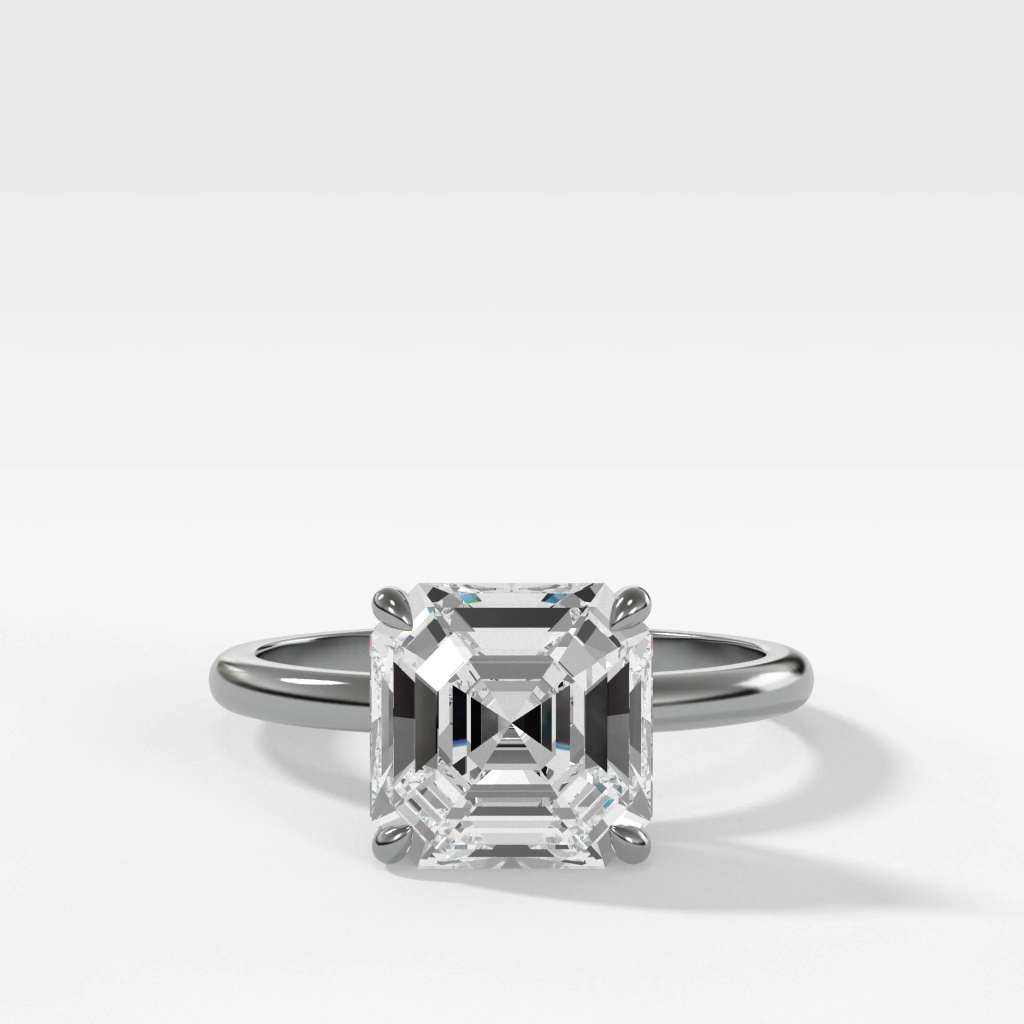 Crescent Solitaire Engagement Ring  With Asscher Cut Diamond