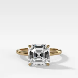 Crescent Solitaire Engagement Ring  With Asscher Cut Diamond