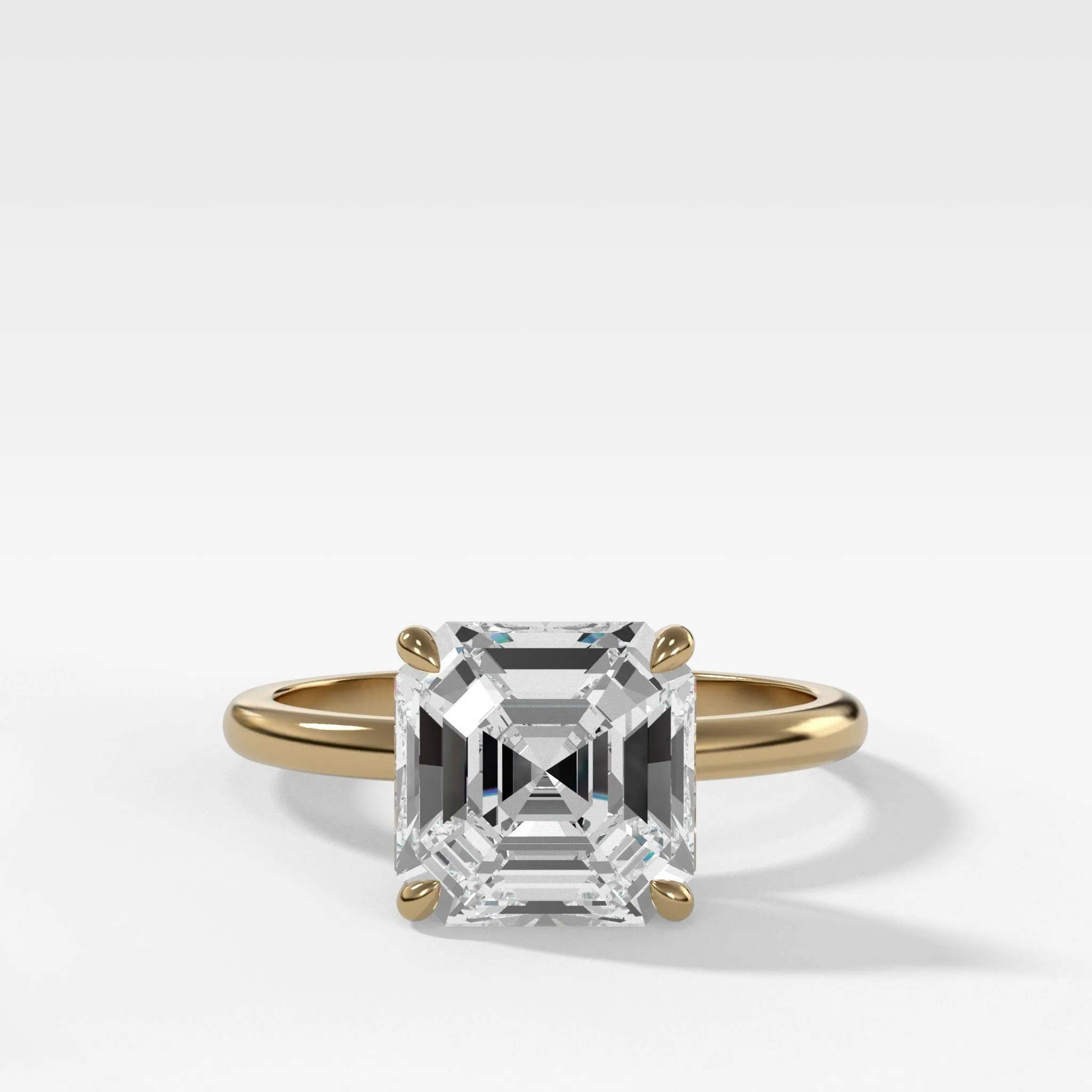 Crescent Solitaire Engagement Ring  With Asscher Cut Diamond