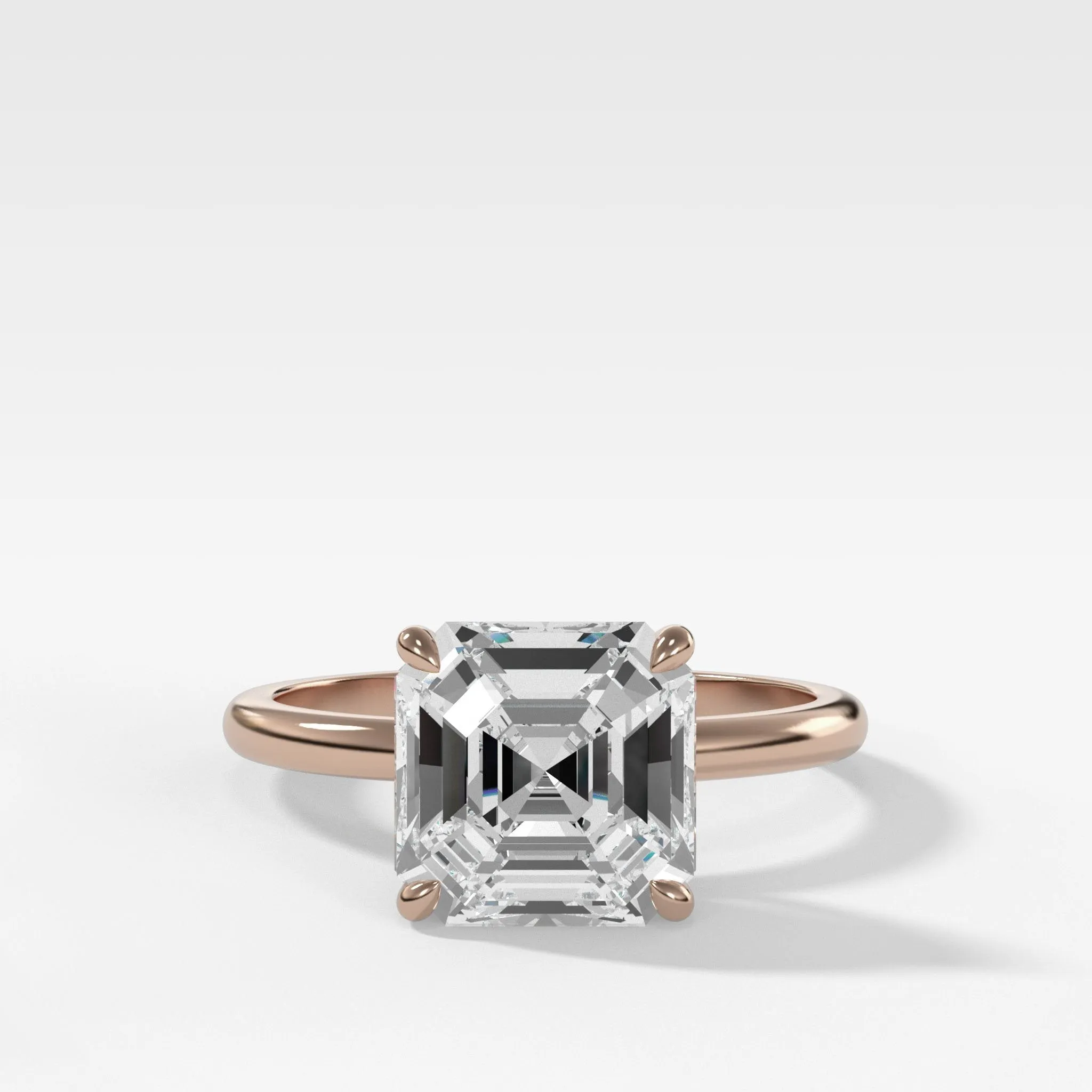 Crescent Solitaire Engagement Ring  With Asscher Cut Diamond