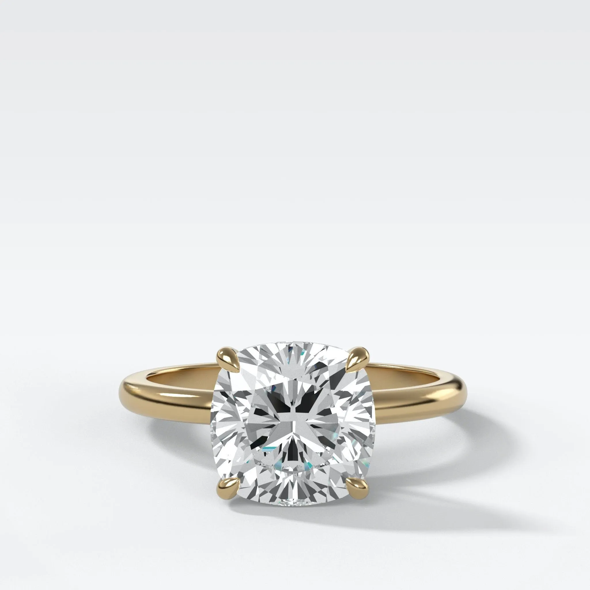 Crescent Solitaire Engagement Ring With Cushion Cut Diamond