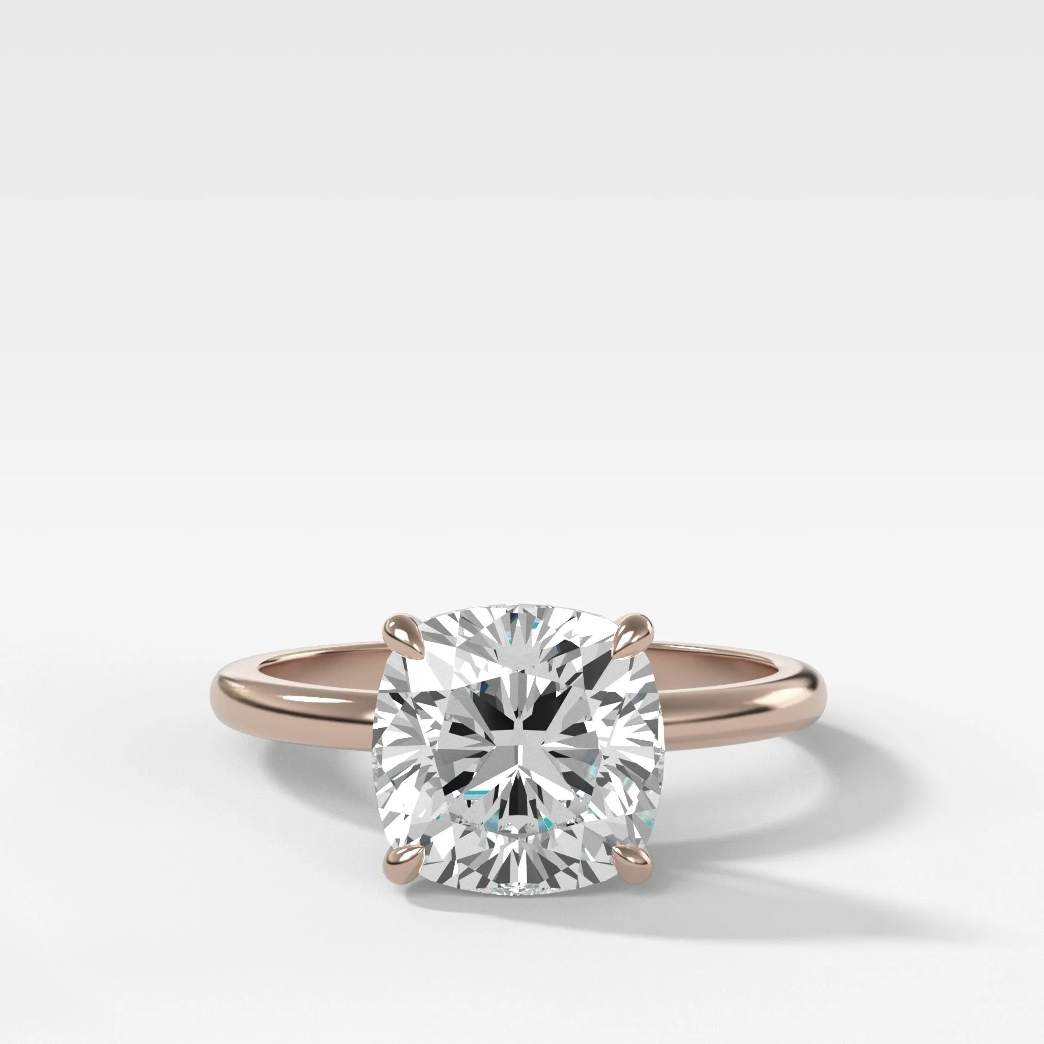Crescent Solitaire Engagement Ring With Cushion Cut Diamond