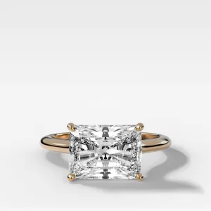 Crescent Solitaire Engagement Ring With Elongated Radiant Cut Diamond (East West)