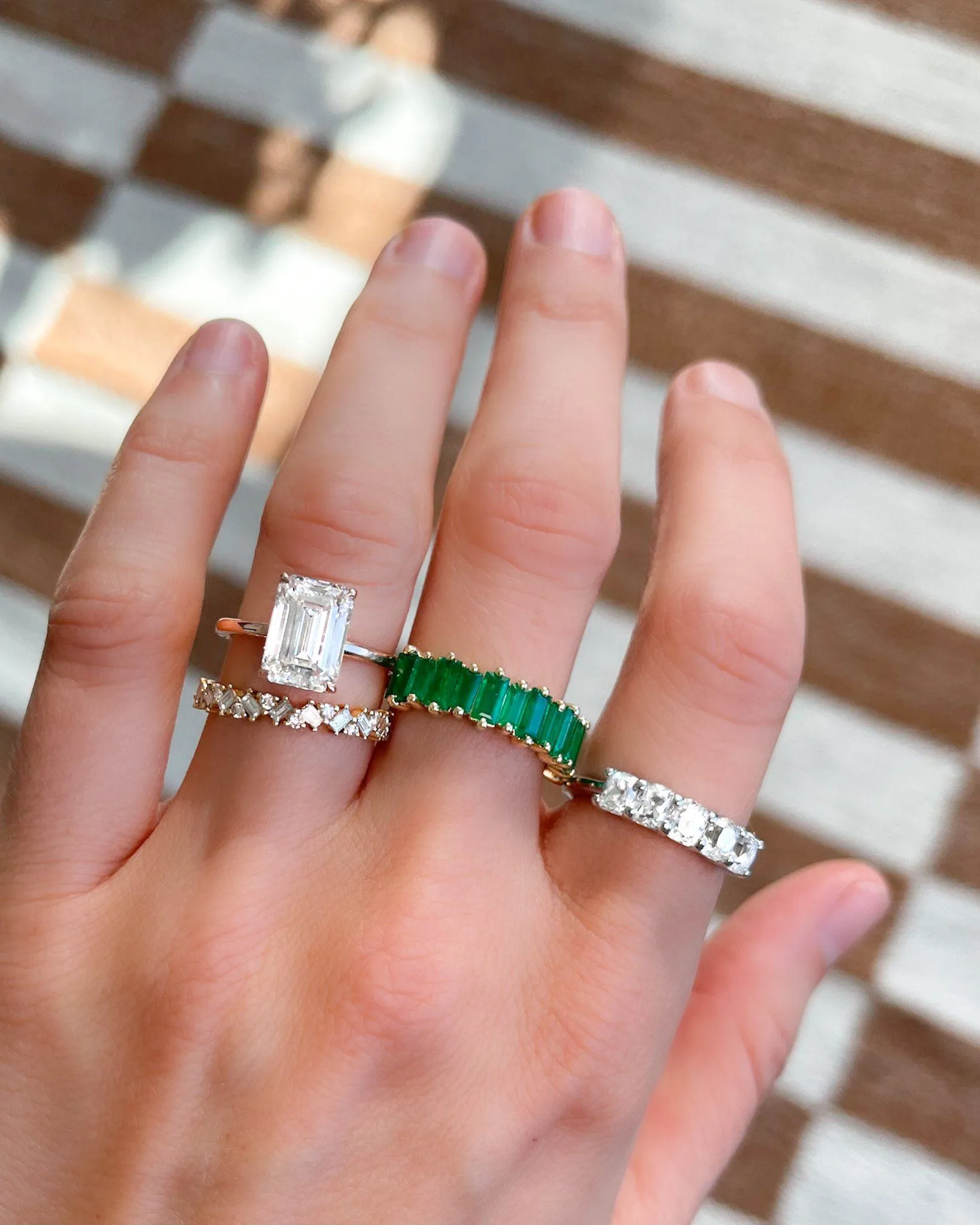 Crescent Solitaire Engagement Ring With Emerald Cut Diamond (North South)