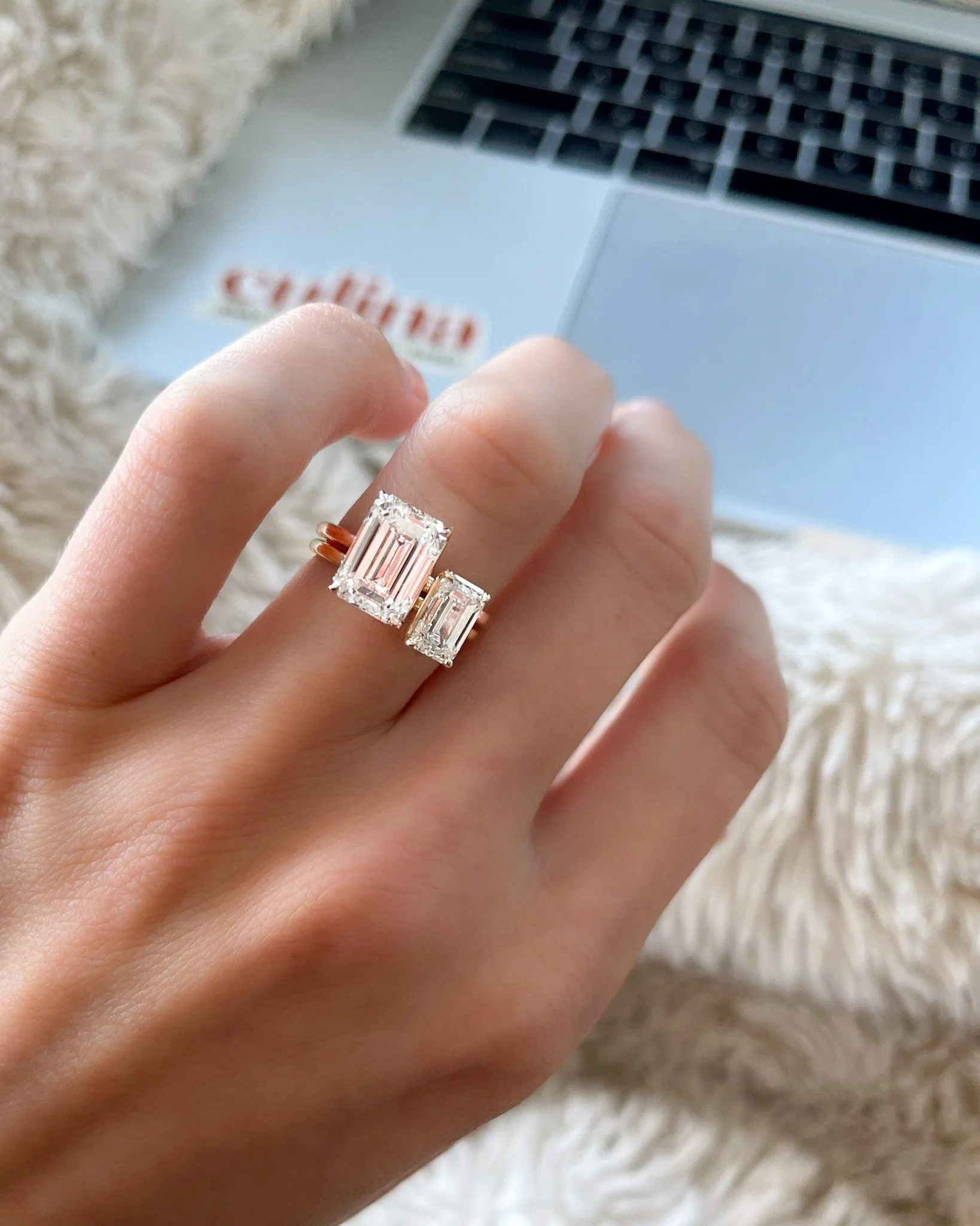Crescent Solitaire Engagement Ring With Emerald Cut Diamond (North South)