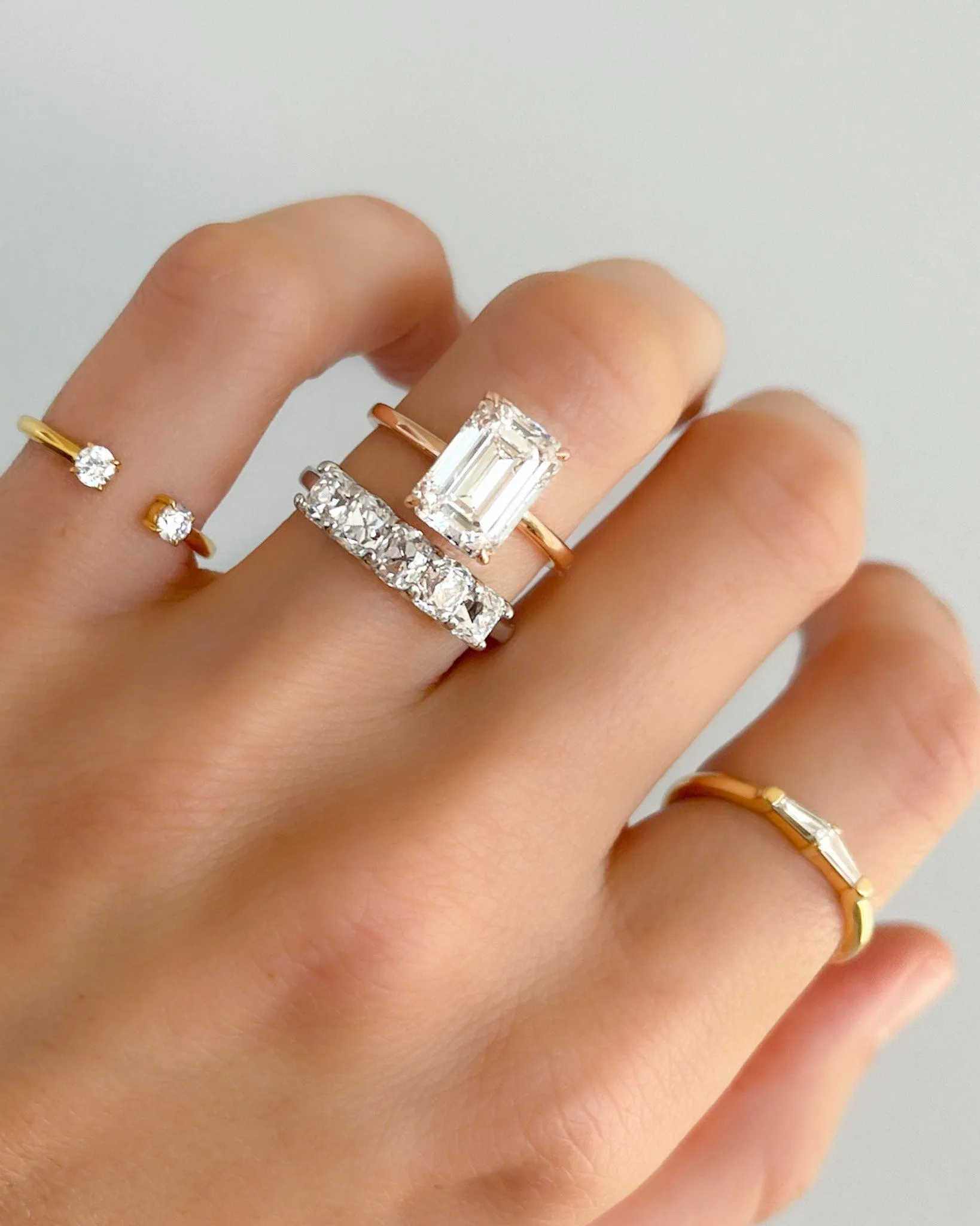 Crescent Solitaire Engagement Ring With Emerald Cut Diamond (North South)