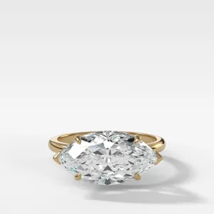 Crescent Solitaire Engagement Ring With Marquise Cut Diamond (East West)