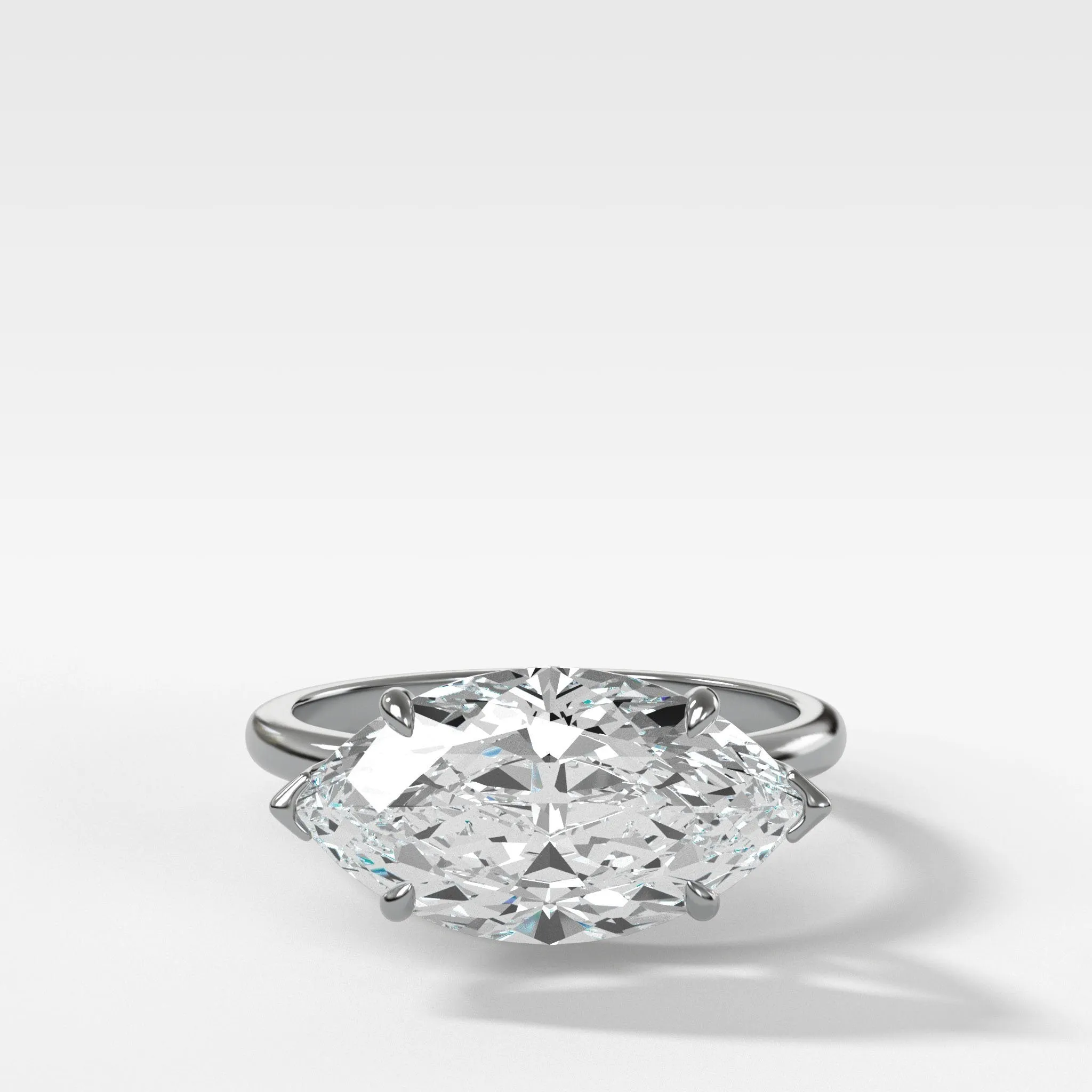 Crescent Solitaire Engagement Ring With Marquise Cut Diamond (East West)