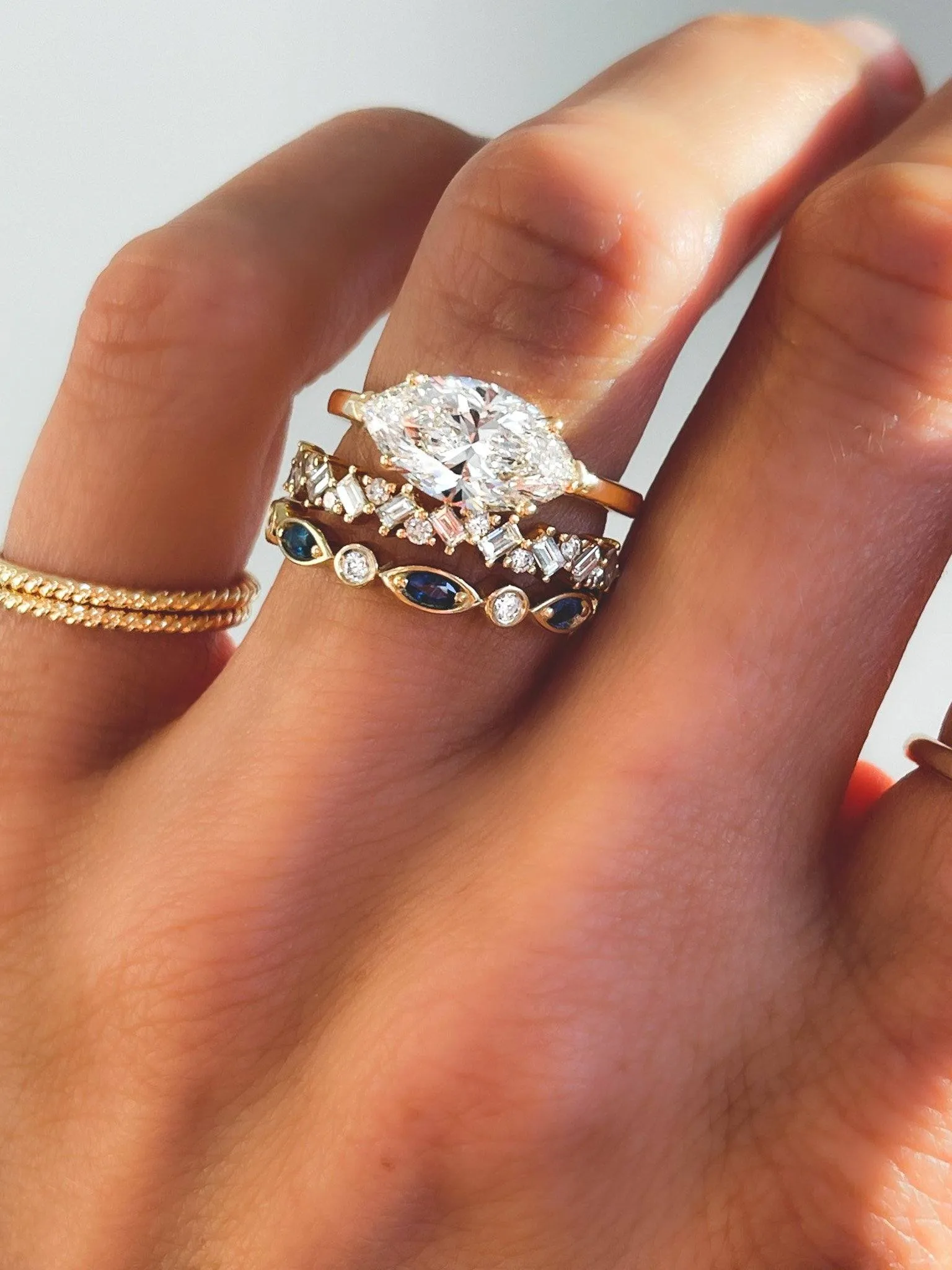 Crescent Solitaire Engagement Ring With Marquise Cut Diamond (East West)